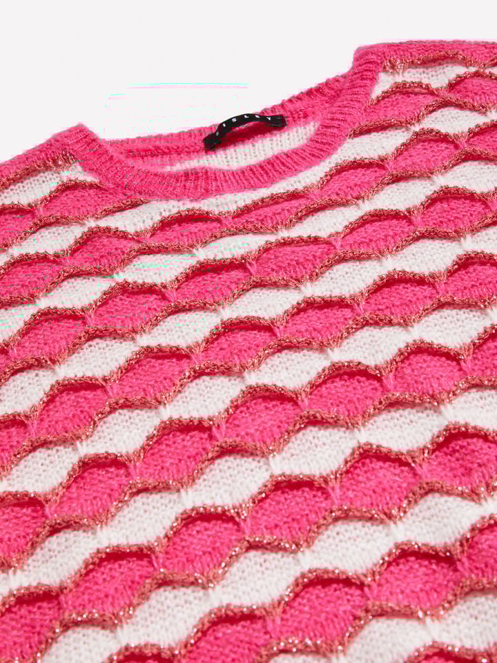 Cropped sweater with fuchsia and yellow lurex - girls' knitwear - Pink | Sisley Young image number 2